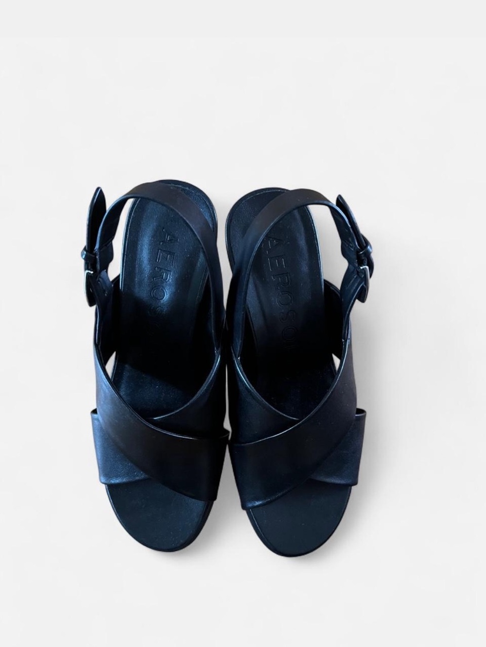 Aerosoles Black Leather Crisscross Slingback Sandals -
